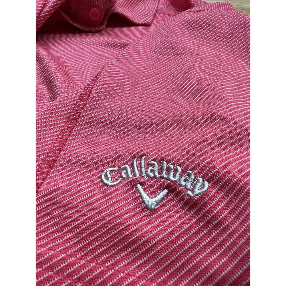 Callaway Opti-Dri Golf Shirt Men's XXL Pink‎ Stripe Geo UPF 50 Stretch